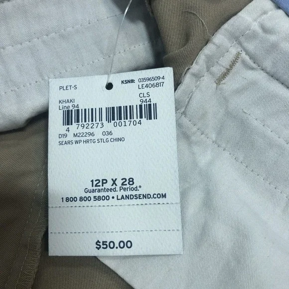 Lands End Pants Womens 12P Khaki‎ Straight Crop Chino Flat Front Minimalist New - Picture 10 of 11